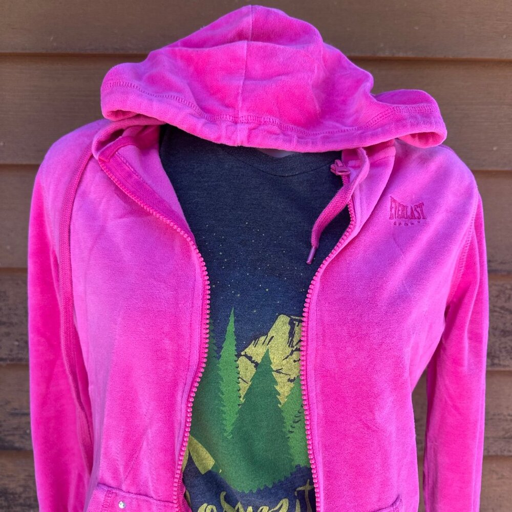 Everlast Sport Pink Velour Zip-Up Hoodie Womens M With Hood & Rhinestone Accents - Picture 4 of 10